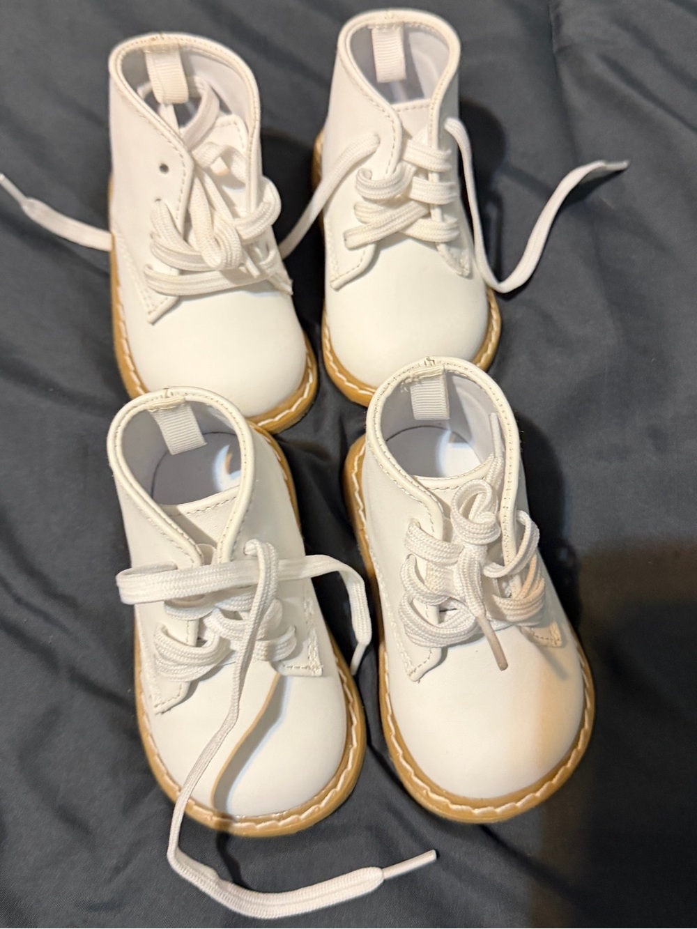 Kids White Lace-Up Boots with Tan Sole